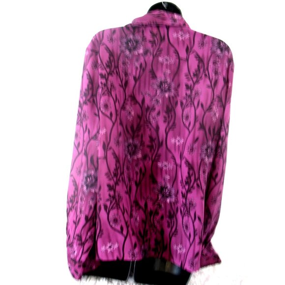NOTATIONS PURPLE/BLACK FLORAL  BUTTON BLOUSE PLUS SIZE WITH ATTACHED CAMI 1X - Picture 9 of 11